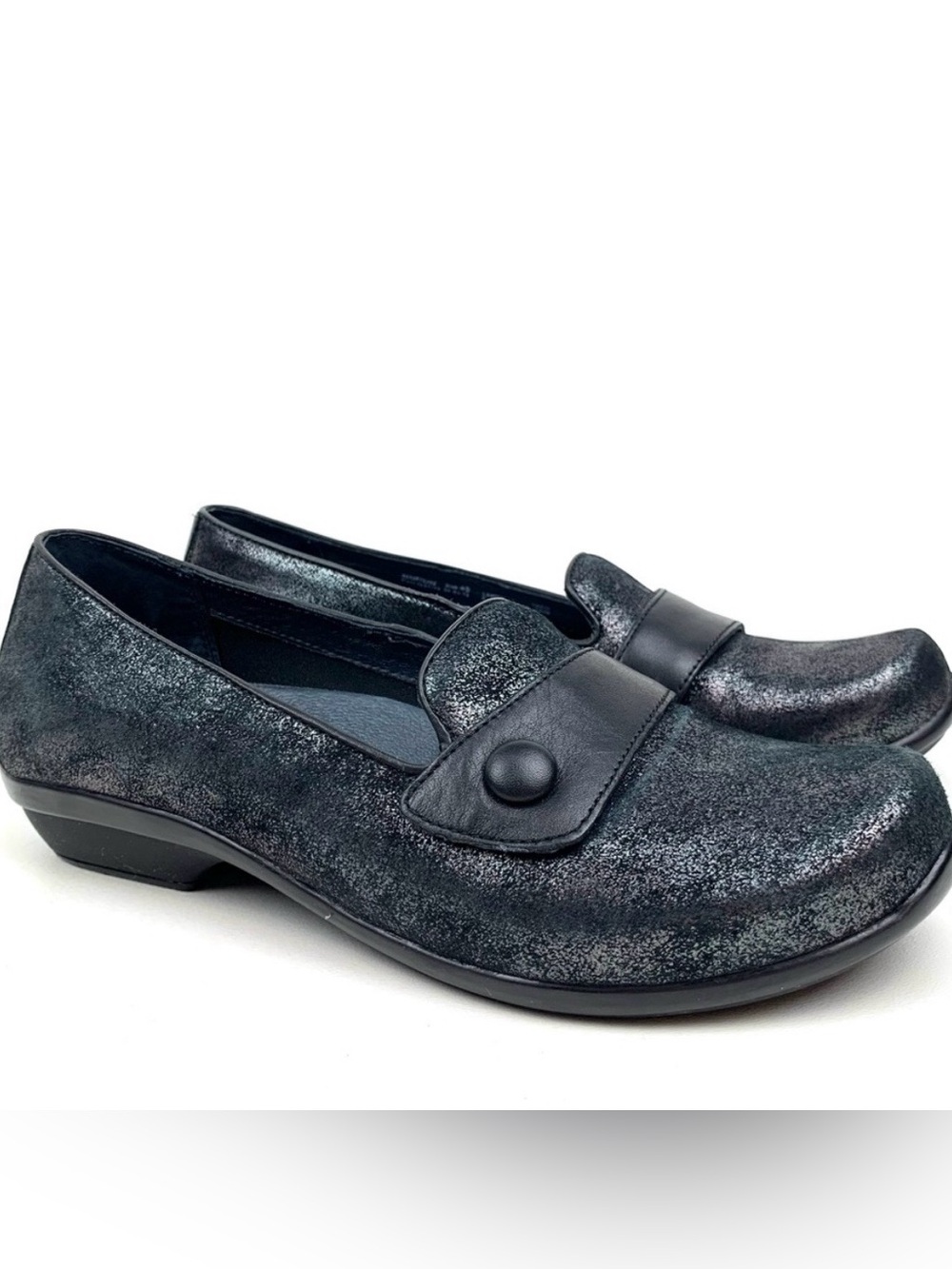 Dansko Loafers Olena Metallic Leather Comfort Slip on Flats Button Sz 40 9.5-10